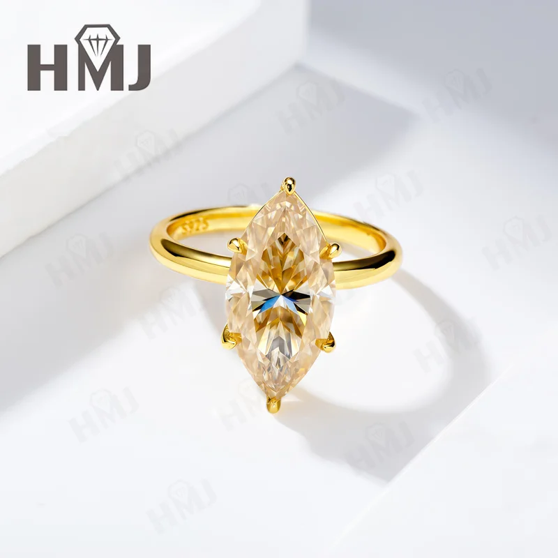 4ct Champagner-Ring 8x16mm Moissanit Marquise-Schliff Schwarze Farbe 925 Sterling Silber Hochzeits- und Verlobungsring Ewig Romantisch – Detail 6