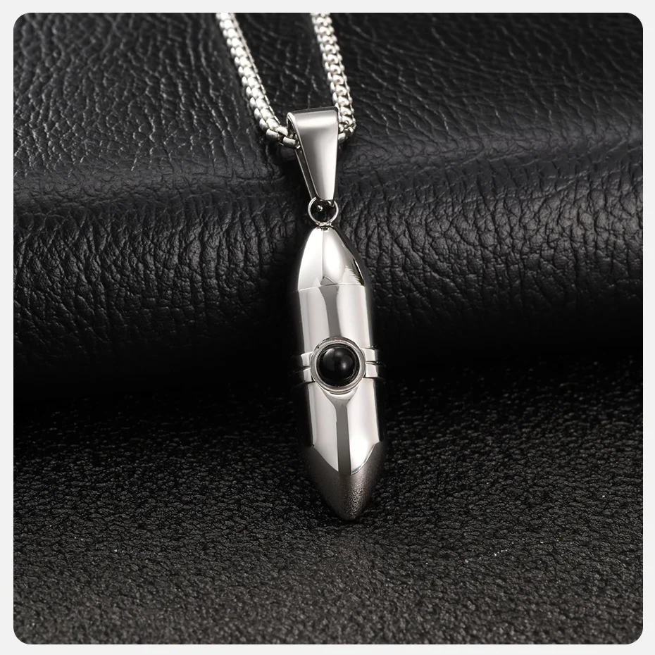 Vnox Herren-Halskette mit Kremationsanhänger für Asche, Edelstahl-Anhänger mit Naturstein, Gothic-Kettenhalskette für Biker – Detail 7
