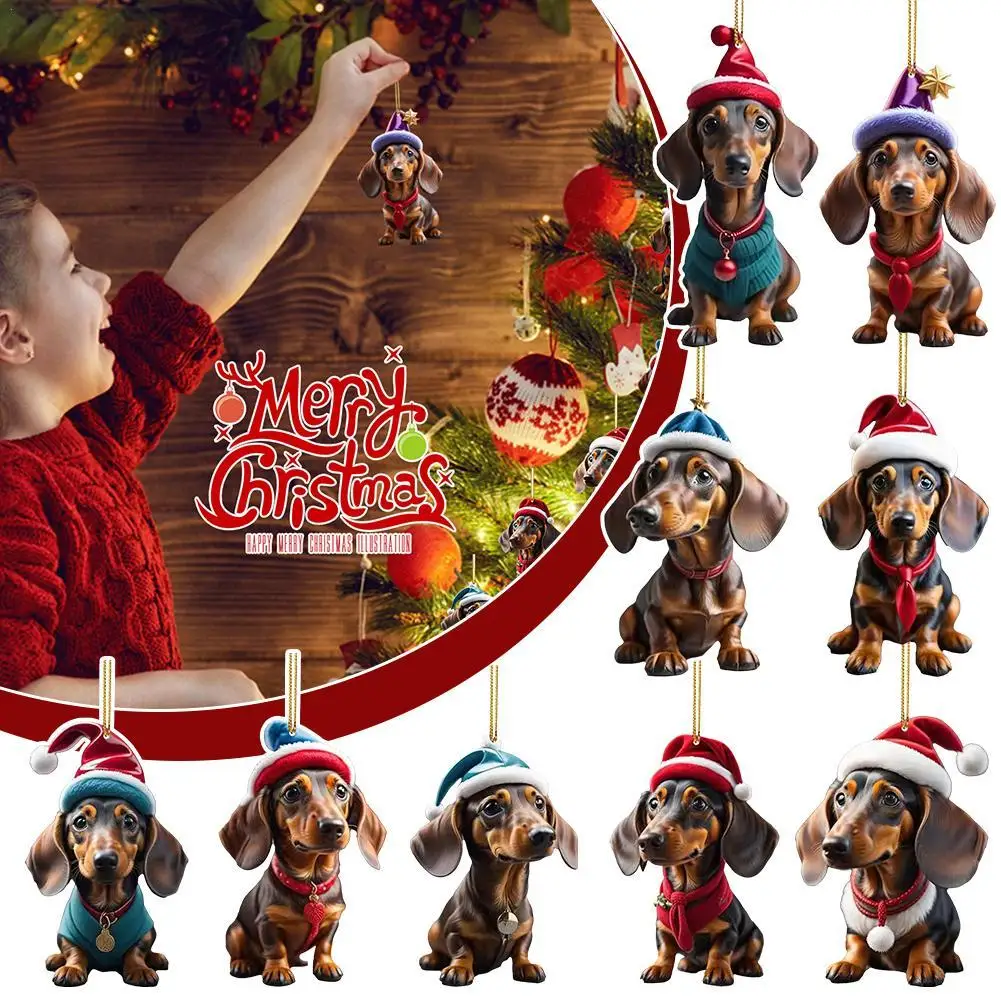 Christmas Acrylic Dog Pendant Decorative Dog Backpack Ornament Multi-purpose With Hat Holiday Festival Party Supplies