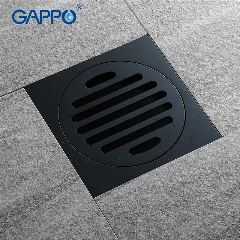 GAPPO Black Brass Floor Drains Bathroom Square Drain Shower Floor Drain Anti-odor Bathroom Floor Cover Stopper Y85823