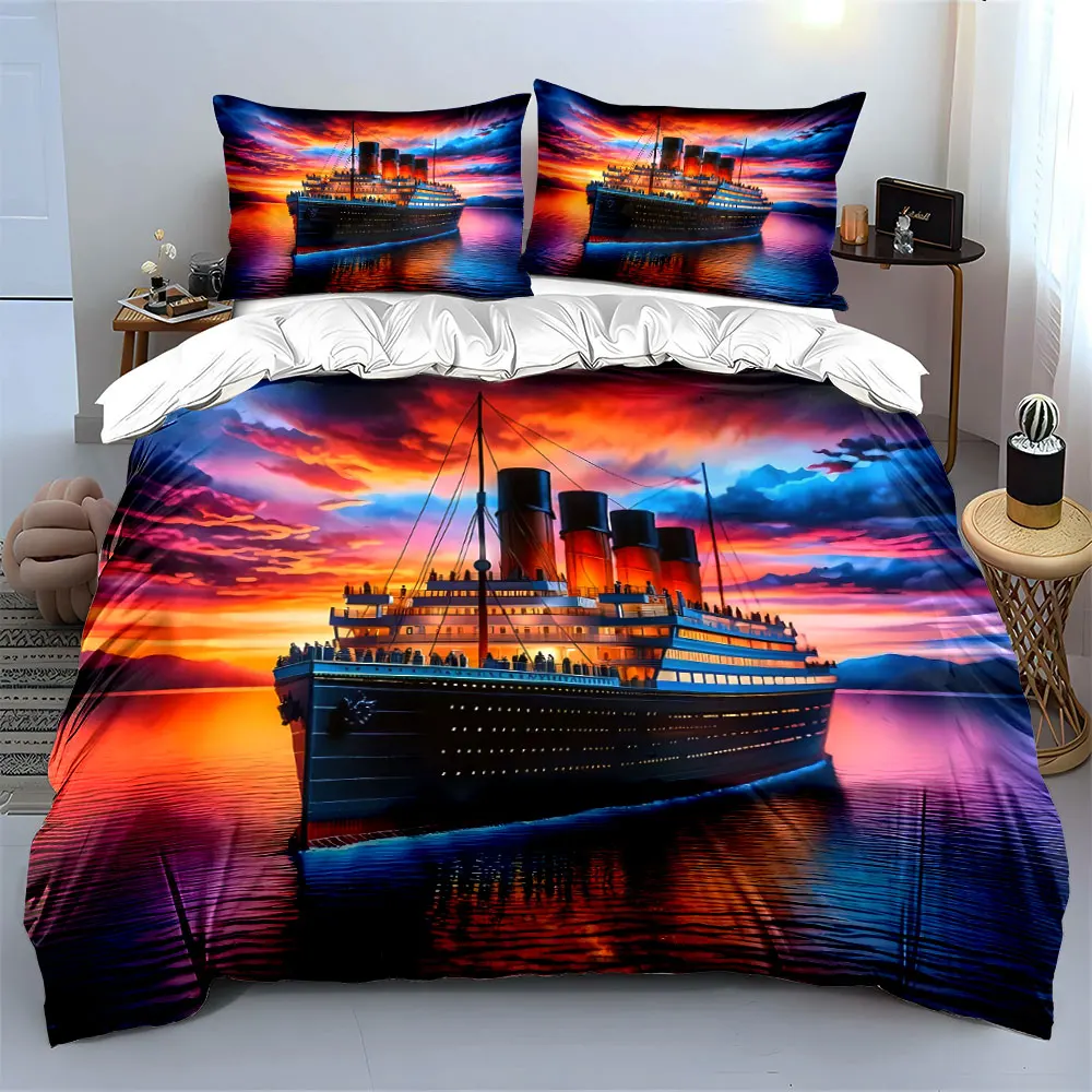 

Luxury cruise ship at sunset Print Soft Comfortable Duvet Cover Bedding Set Included 1*Duvet Cover 2*Pillowcases Luxury Gift