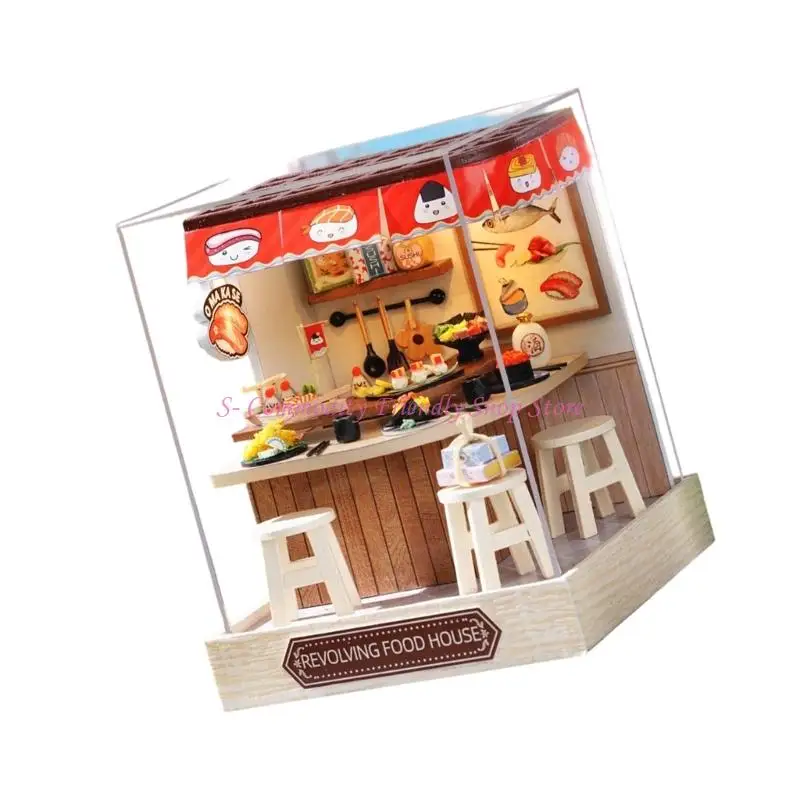 85ae Artistic Miniature Scene Building Set Escena calle Kits ensamblaje casa manualidades madera para