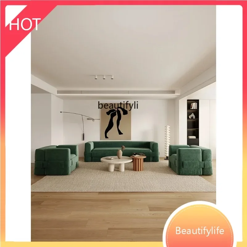 

Cool Style Living Room Fabric Craft Sofa Combination Cream Style Straight Row Sofa Nordic Modern Faux Leather