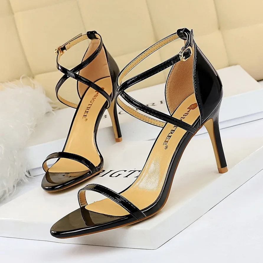 

Ladies Shoes Style Fashion Sexy Nightclub Open Metal Cross Strap Thin Heel Sandals Women's High Heels Women Pumps туфли женские