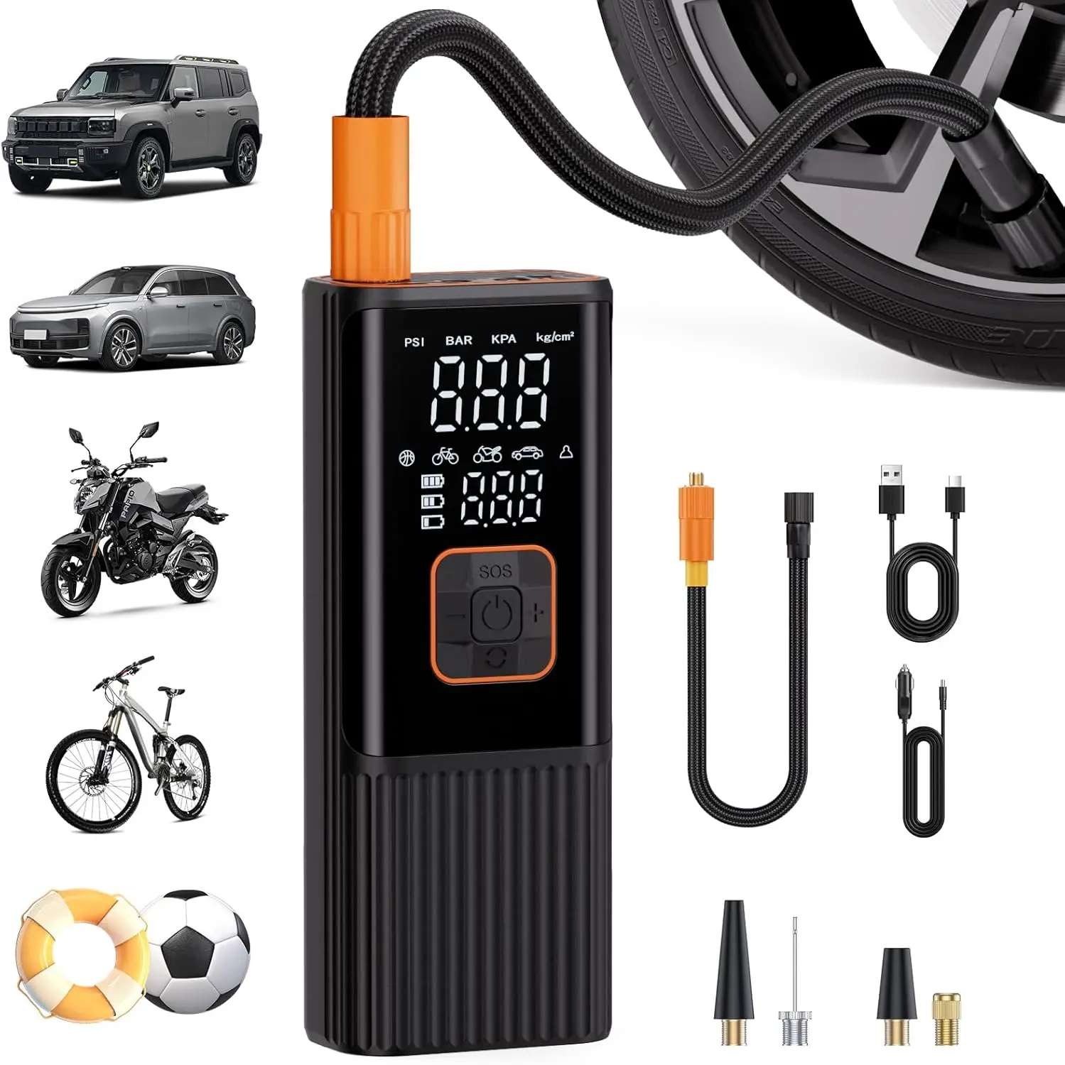 

Portable Tire Inflator 180 PSI Air Compressor, 6X Faster for Car, Bike, Balls - Dark Black