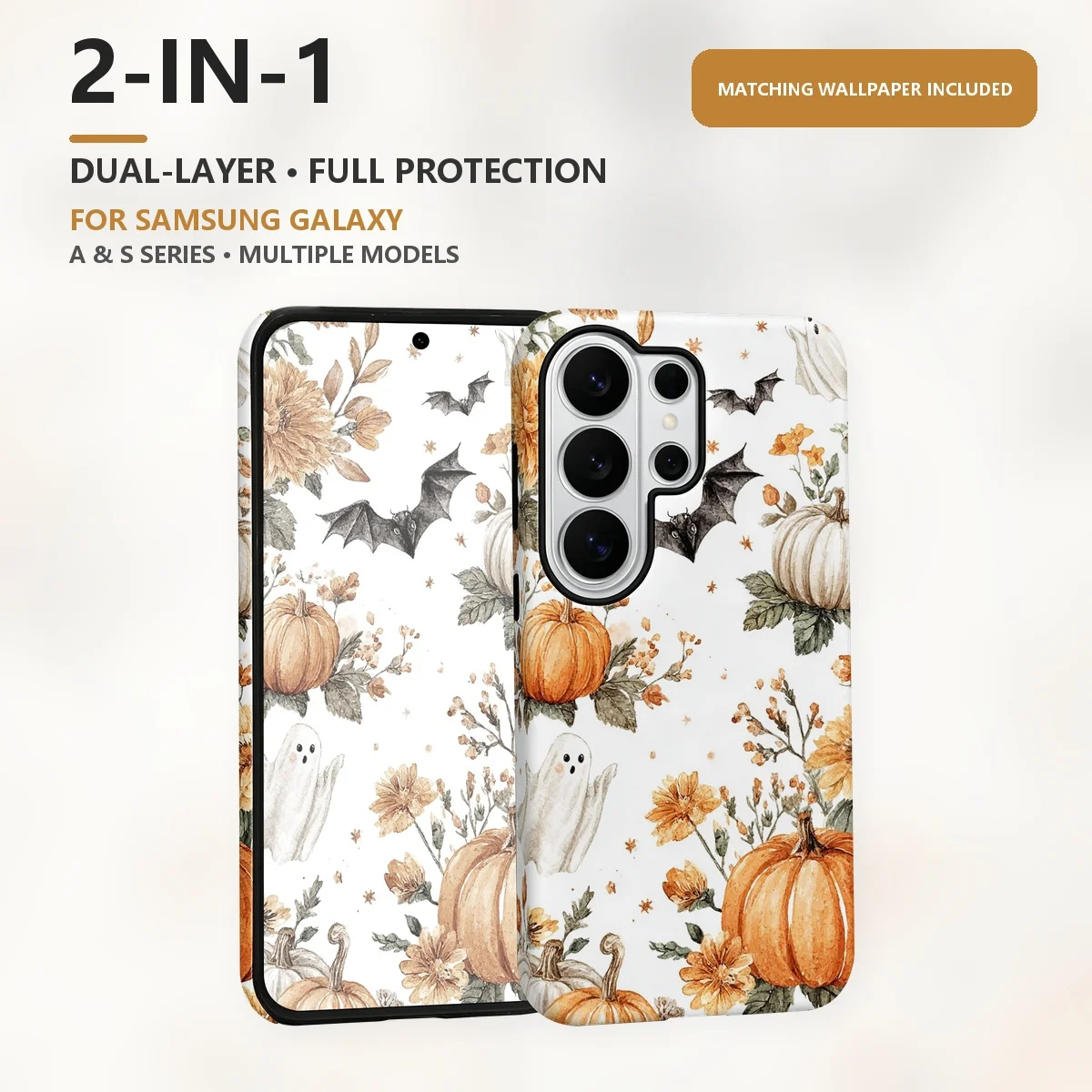 Watercolor Halloween Pattern 2-in-1 Dual-Layer Phone Case for Samsung Galaxy S26 S25 S24 Plus Ultra FE S20 FE A56 A17 A16 A15