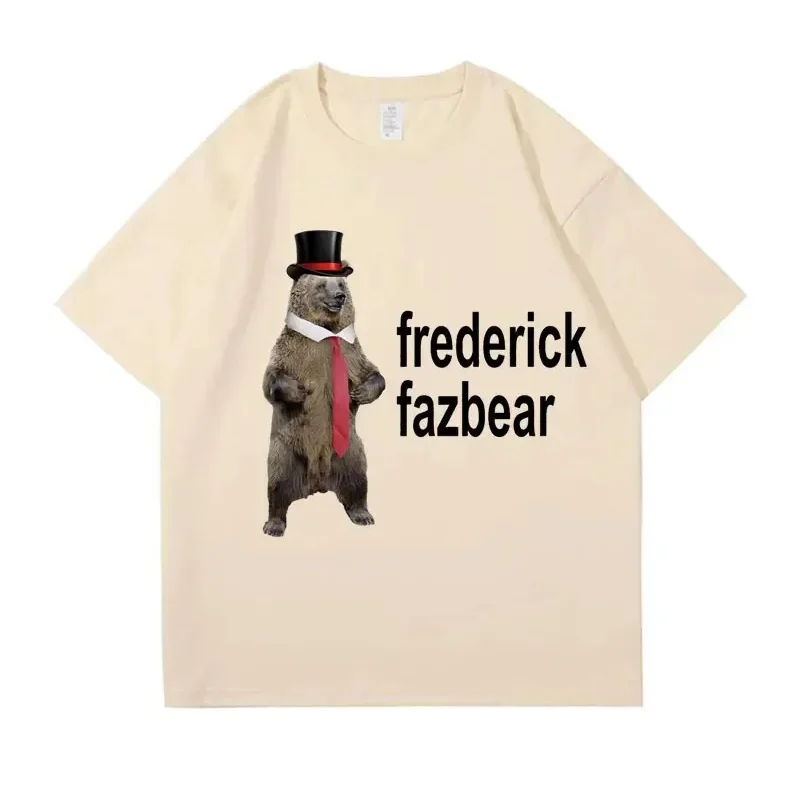 Frederick Fazbear The Fancy Bear Fnaf Tee Shirt Men Women Funny Meme Clothing T Shirt Pure Cotton Oversized Short Sleeve T-shirt