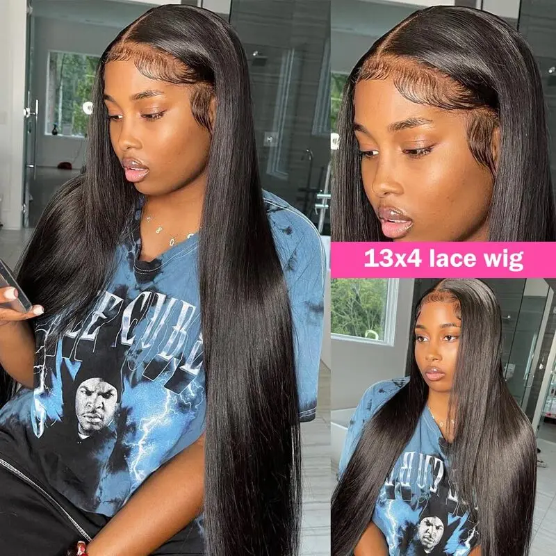 250% 13x6 HD Straight Lace Front Human Hair Wigs For Women Glueless 13x4 Transparent Lace Frontal Wigs Pre Plucked 30 34 Inch