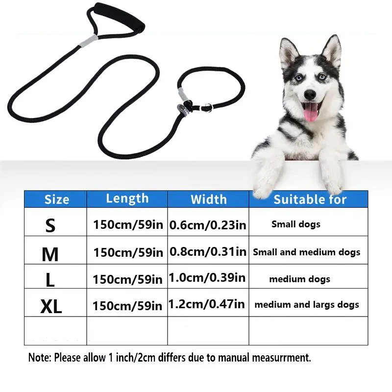 Dog Rope Sliding Traction Control Without Pull Loop Belt, Durable Leather Joint and Adjustable Metal Buckle P-shaped pet collars