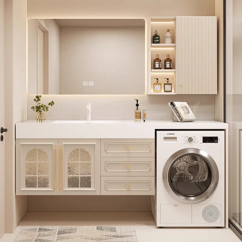 

Washing machine integrated bathroom cabinet, rock slab integrated seamless basin washbasin, bathroom hand washbasin cabinet