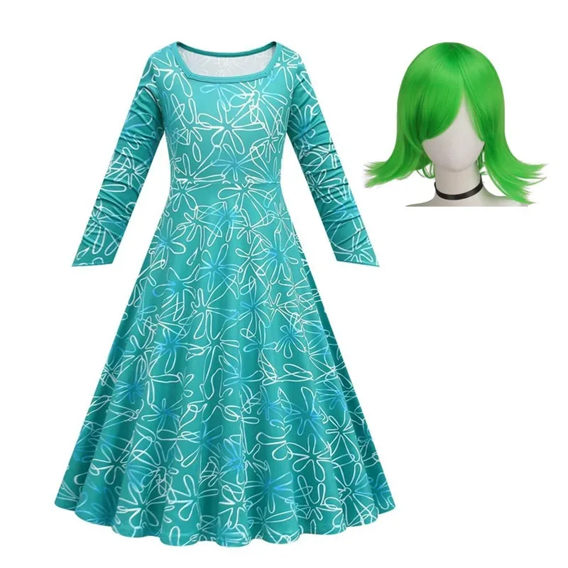 Anime Cosplay Movie Disgust Envy Cosplay Costume Kids Cartoon Flower Princess Dress+cloak+bag +Wig Girls joy Halloween Carn 72th view 2