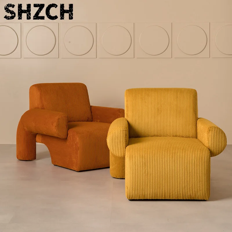 Joylive Single Sofa Vintage Casual Corduroy Settee Fabric Lazy Leisure Chair for Living Room Bedroom Home Use