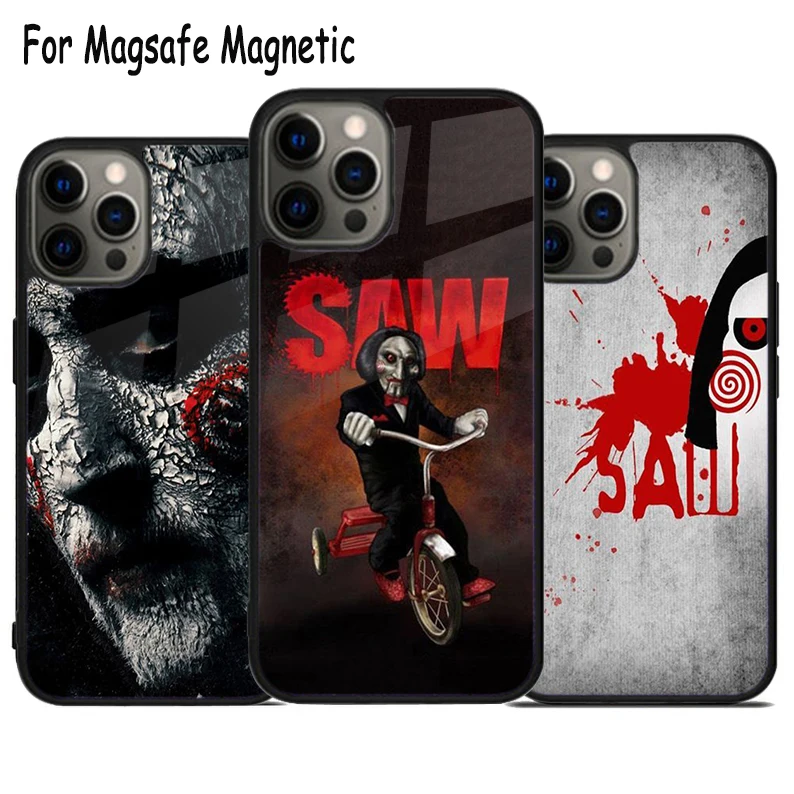 Saw Jigsaw Killer Horror Wireless Charge Magsafe Phone Case For iPhone 15 16 14 13 11 12 Pro Max Plus Magnetic Bumper Cover