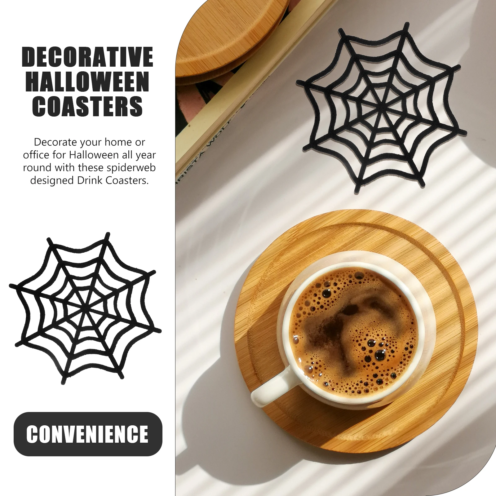 

6Pcs Felt Halloween Spider Web Cup Coasters Decorative Insulated Coaster Heat Resistant Table Protection Party Home Use
