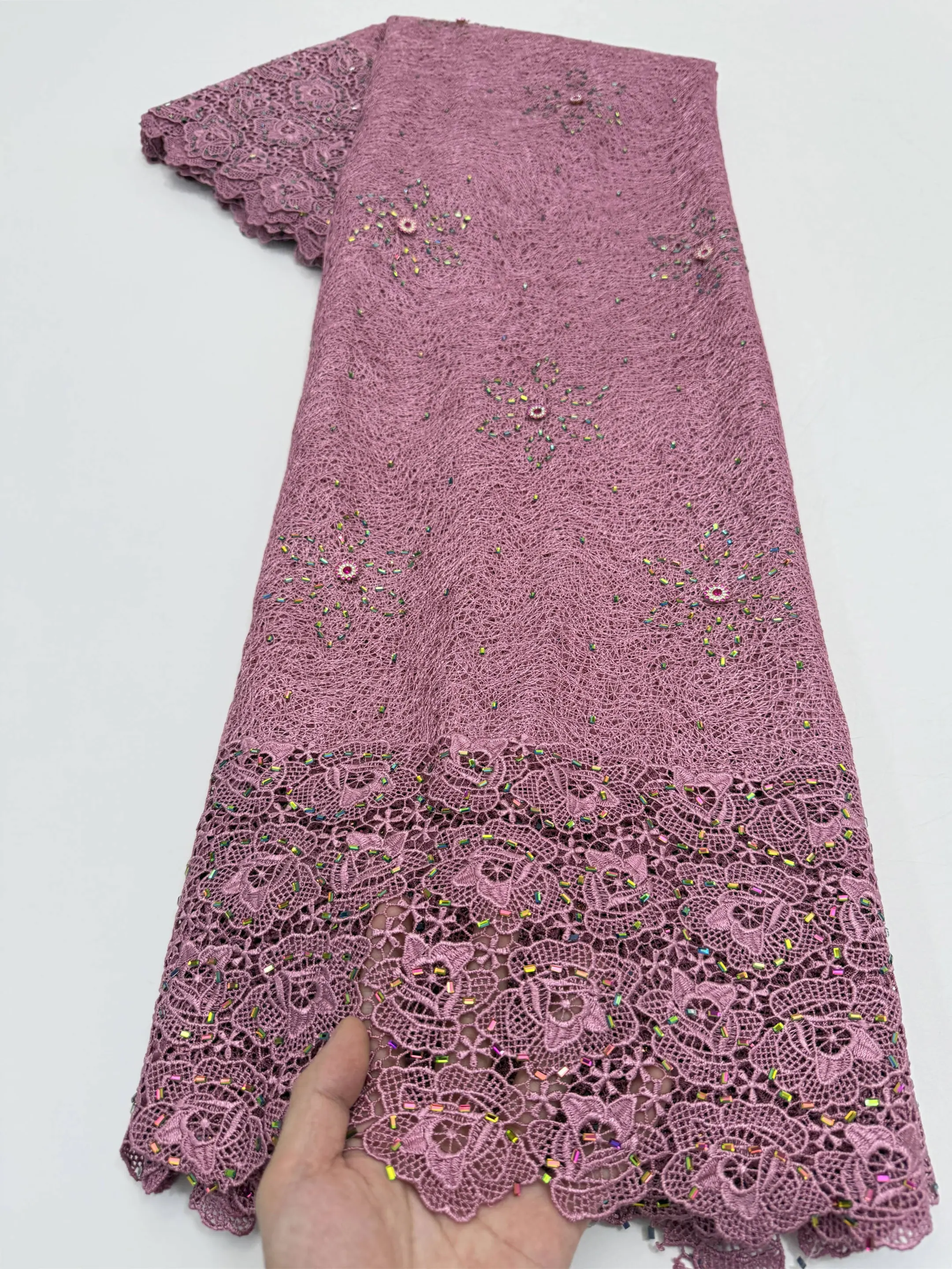 Luxury African Cotton Cord Lace Fabric 2026 High Quality Nigerian Gilding Guipure Cord Lace Fabric Woman Wedding Sewing Material