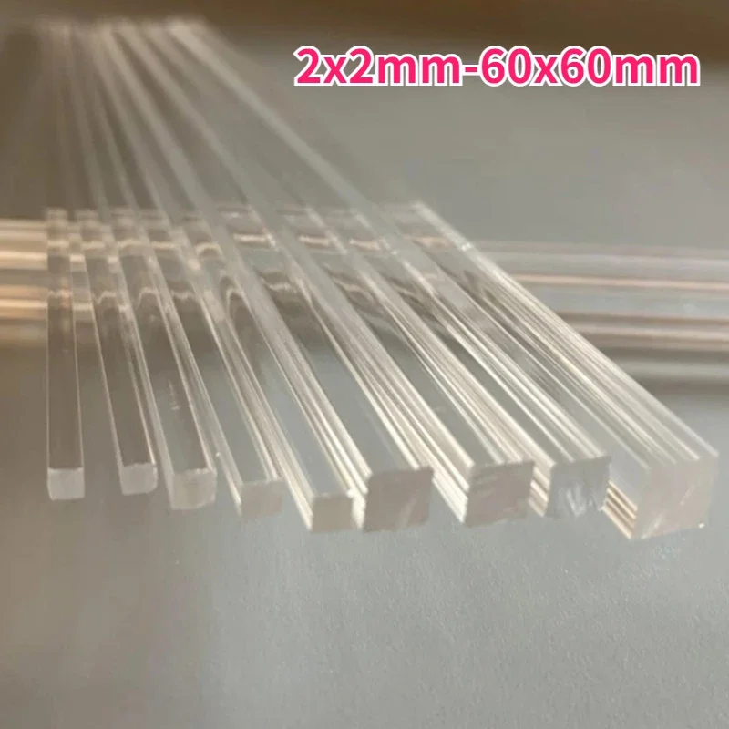 1-6Pcs Length 200mm/495mm Transparent Acrylic Square Bar 2x2mm-60x60mm PMMA Plexiglass Solid Square Bar Decorative Card Strip