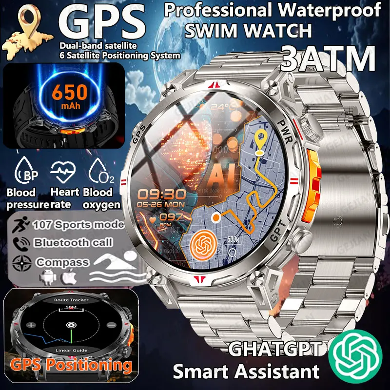 

2025 New Men's Sports Smart Watch AMOLED GPS GPT 1.56 inch 488*488 Heart Rate Blood Oxygen Blood Pressure Monitoring Smartwatch