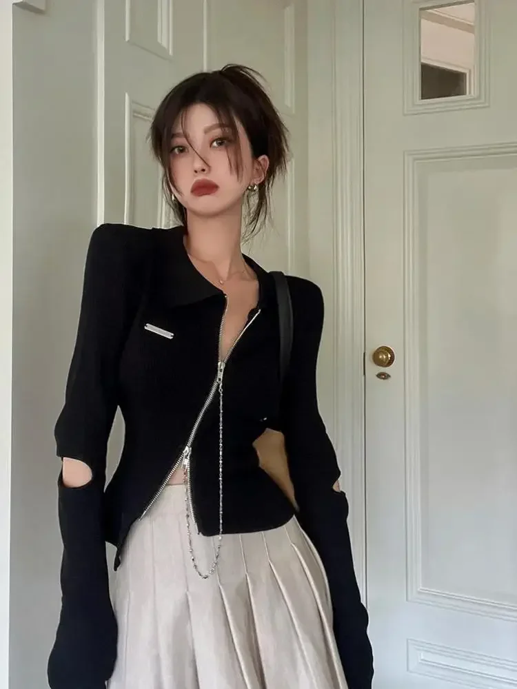 T-shirt noir à manches longues pour femme, streetwear, Harajuku, Y2K, rétro, grunge