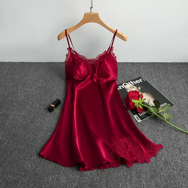 

Сексуальные пижамы, женские шелковые ночные рубашки на подтяжках, женские весенне-летние атласные ночные платья из ледяного шелка с лямкой на шее, домашние атласные ночные платья