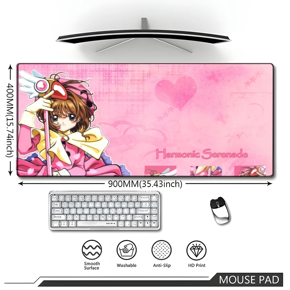 C-Cardcaptor Sakura Magic Mouse Pad Large Gaming Gamer Big Mouse Mat Computer Locking Edge MousePad 90x40cm Keyboard Desk