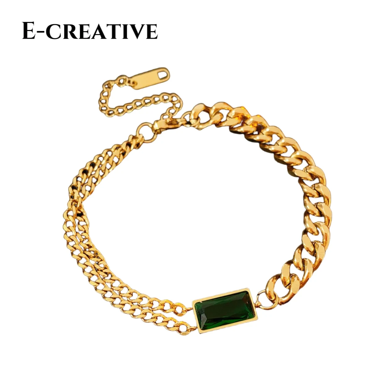 

23.5cm luxurious and exquisite bracelet, asymmetrical chain with square green diamond accessories, high-end jewelry