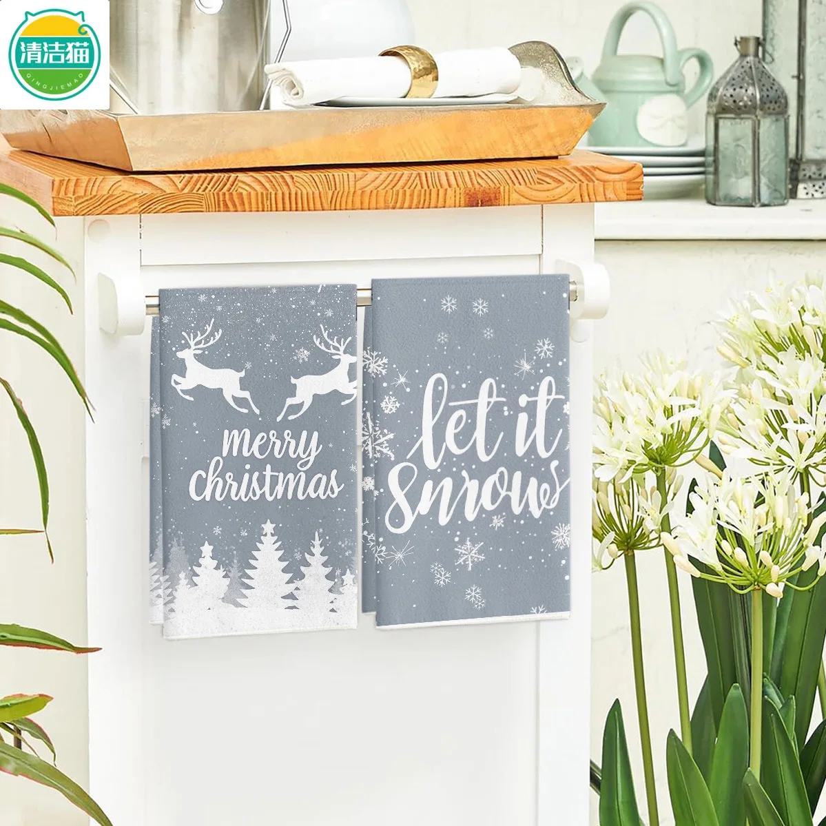 

6PC Christmas Kitchen Towels Festive Printed Microfiber Dish Cloths For Holiday Cleaning & Decor