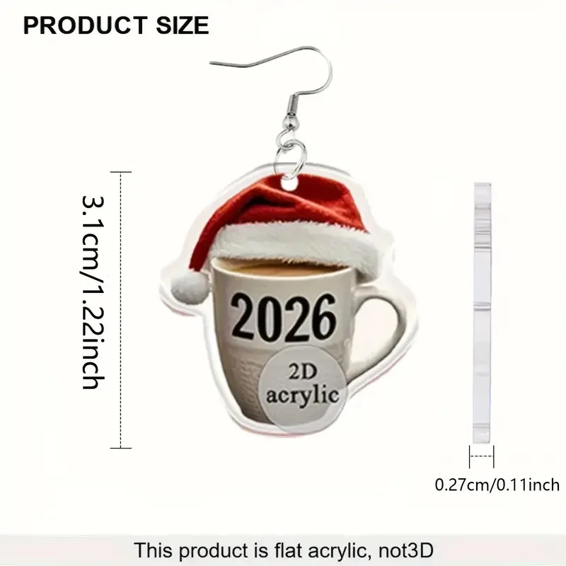 2026 عيد الميلاد البيرة الزجاج الأقراط، شقة الاكريليك الإبداعية هدية السنة الجديدة ليلة رأس السنة أقراط كأس للنبيذ #6