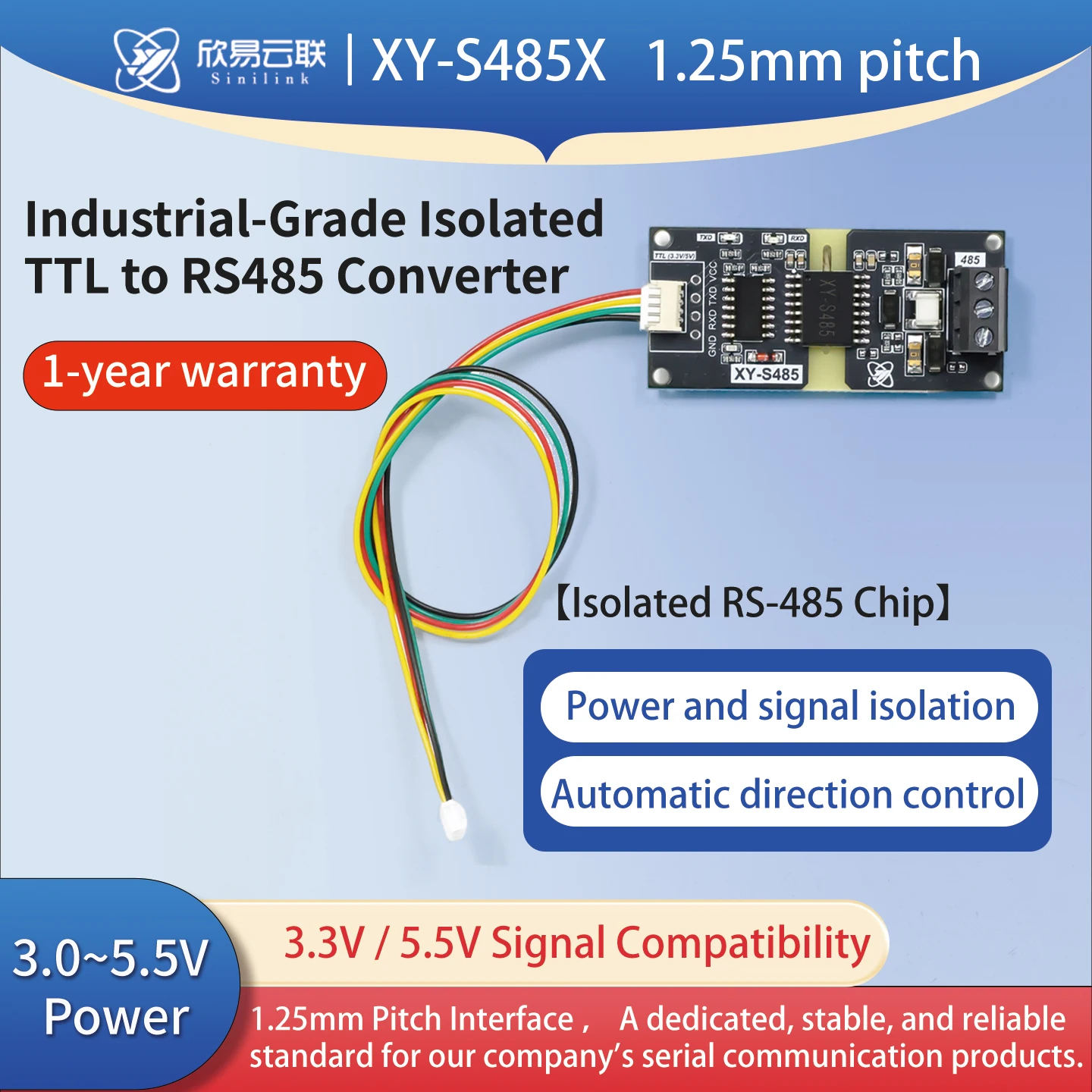 DC 3-5.5V Industrial-Grade Isolated TTL to RS485 Converter Module Automatic Data Flow Control for RS485 to TTL Signal Conversion