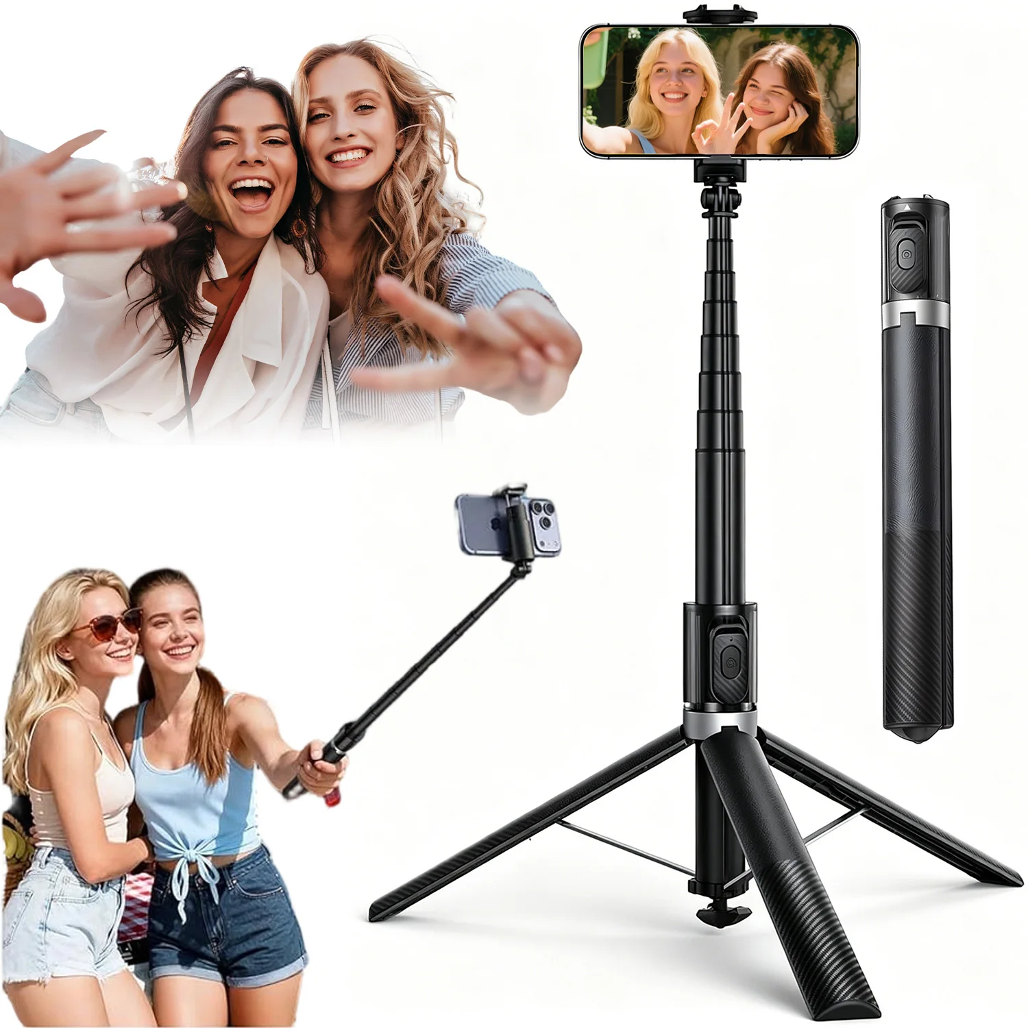 Trépied de sol pour selfie, design pop-up automatique, bâton de selfie Bluetooth portable, support de téléphone pliable pour diffusion en direct, vlog et enregistrement vidéo