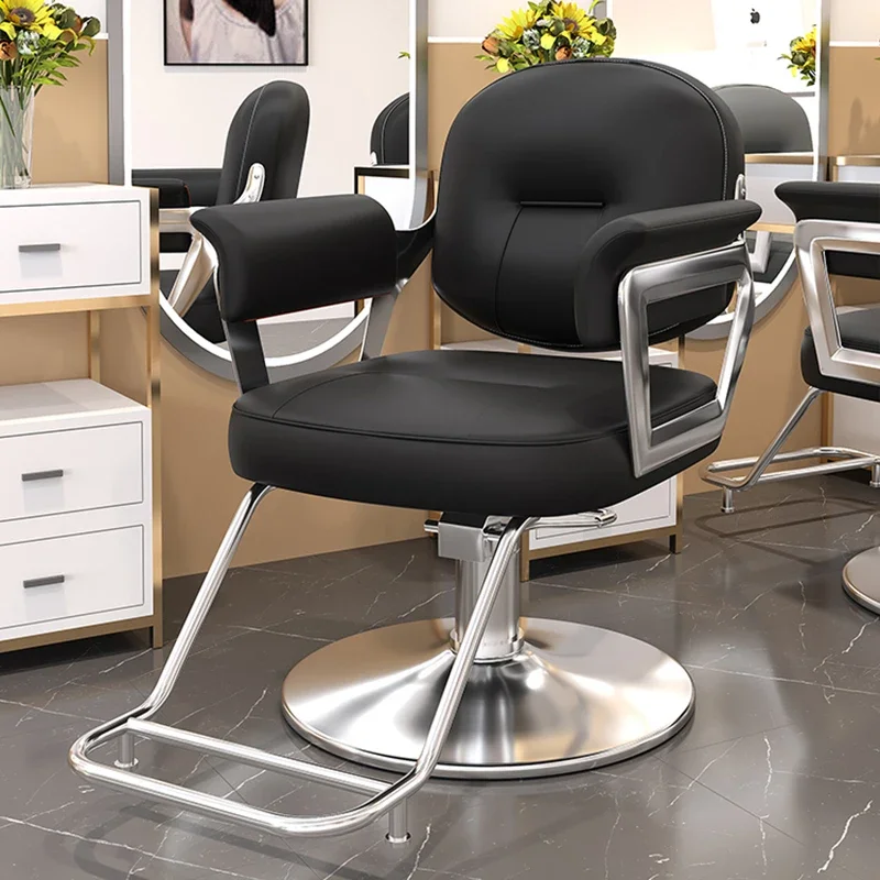 Stainless Steel Swivel Barber Chairs Professional Modern Hair Dyeing Shave Barber Chairs Rolling Salon Furniture Tabouret FYBC