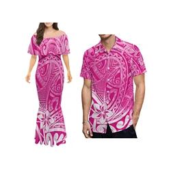 Manufacturer Custom Polynesian Tribal Printed Off Shoulder Mermaid Fishtail Dress Maxi Long Dress Shawl Evening Dress