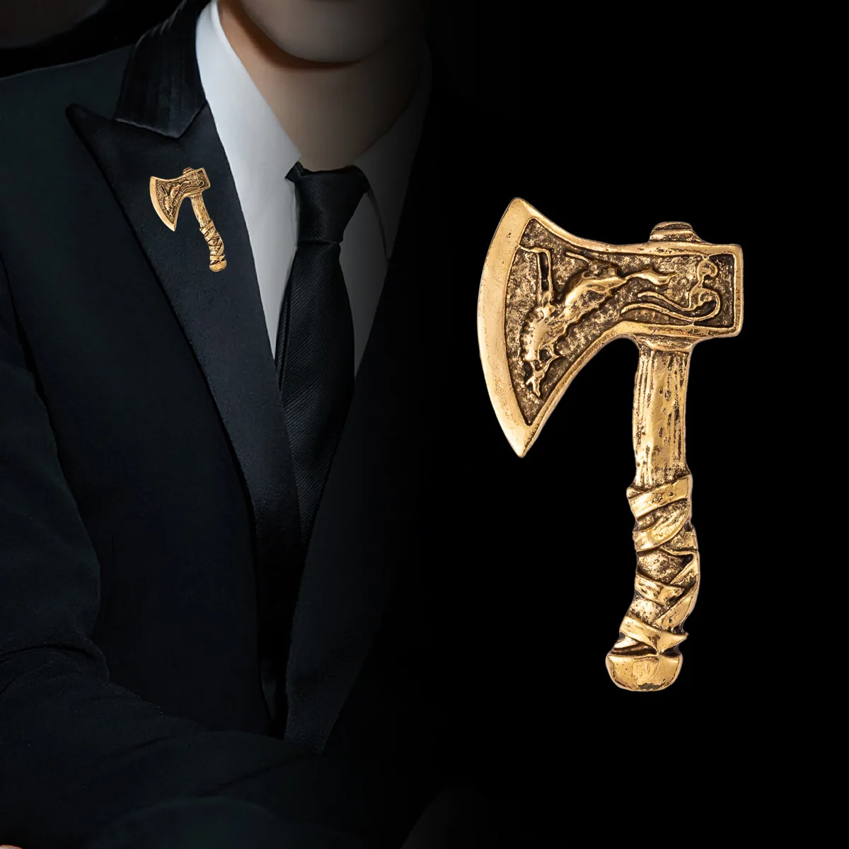 Retro Nordic Odin Ethnic Style Pirate Ax Weapon Brooch Men's Personality Trend Lucky Jewelry Fashion Suit Pin