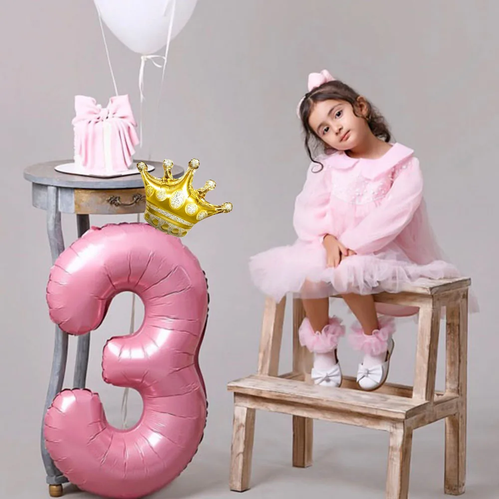 

40inch Pastel Light Blue Pink Foil Number Balloon With Crown 1 2 3 4 5 6 Boy Girl Birthday Party Baby Shower Wedding Decorations