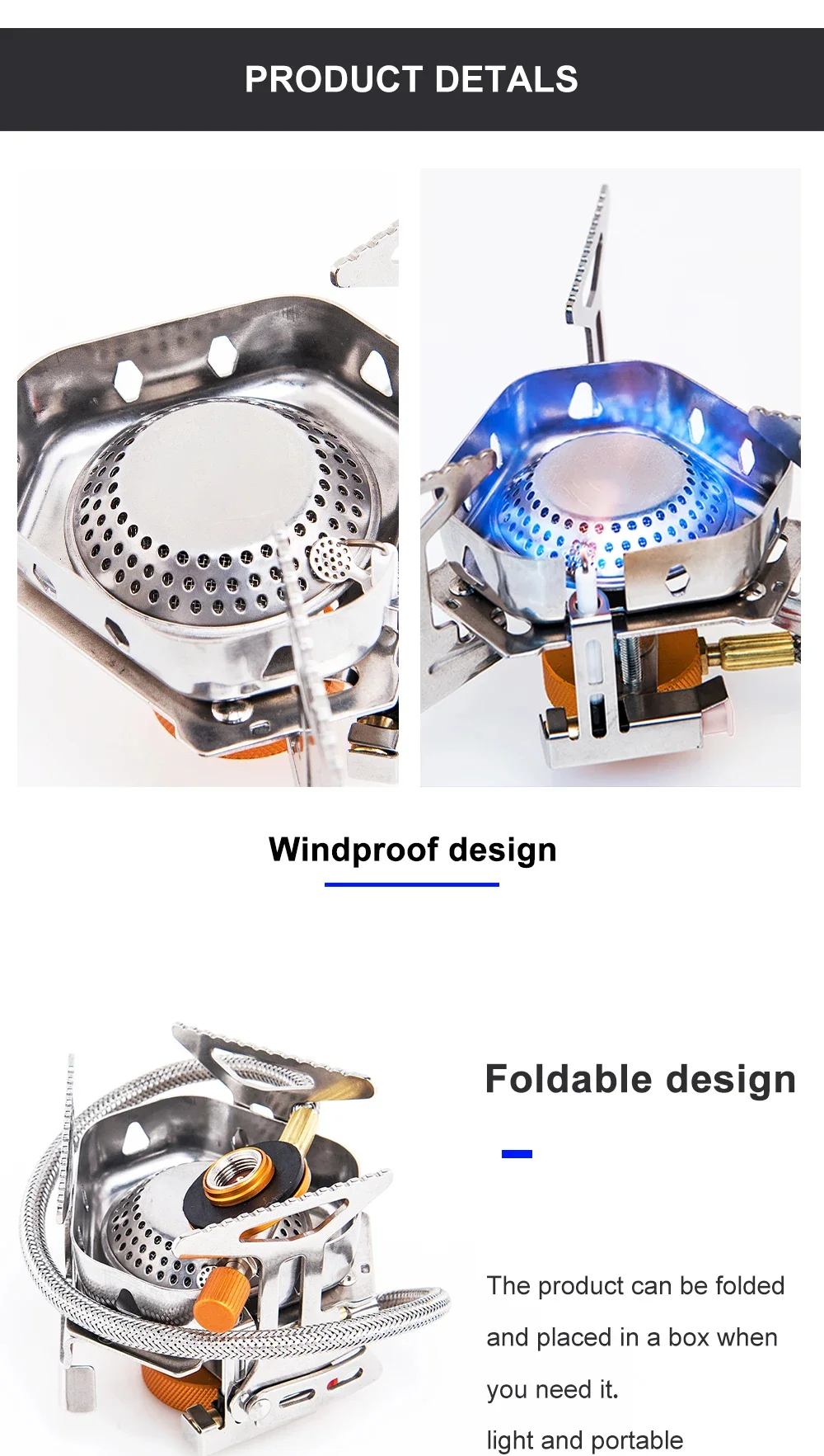 Camping Winddichter Brenner 3200 W Winddicht Faltbare Elektrische Zündung Outdoor Tragbarer Gasherd Outdoor Camping Wandern Angeln – Detail 10