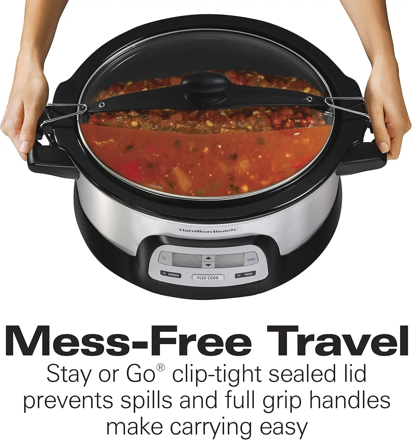 33861 Portable Programmable Slow Cooker, Dishwasher Safe Crock, 6 Qt, FlexCook Dual Digital Timer/2 Heat Settings, Lid Lock for
