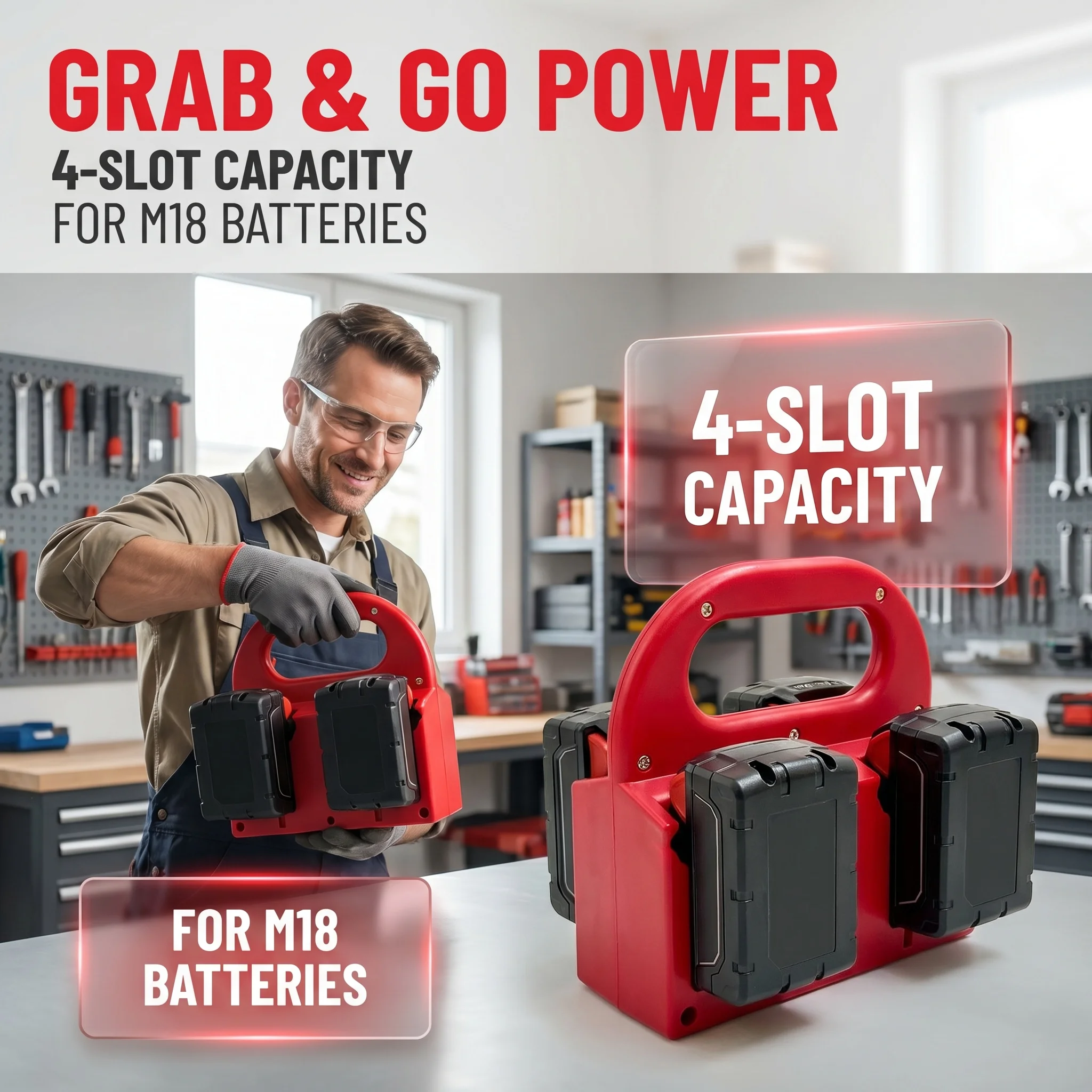 NEW Battery Holder Storage For Dewalt 20V For Milwaukee 18V For Makita 18V Li-ion Battery Portable Battery Holder with Handle image 4