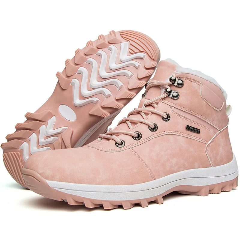 Men's Winter Large Size Cotton Shoes Fleece Lined Snow Boots Outdoor Sports Men's Hiking Climbing Shoes Comfortable Breathable