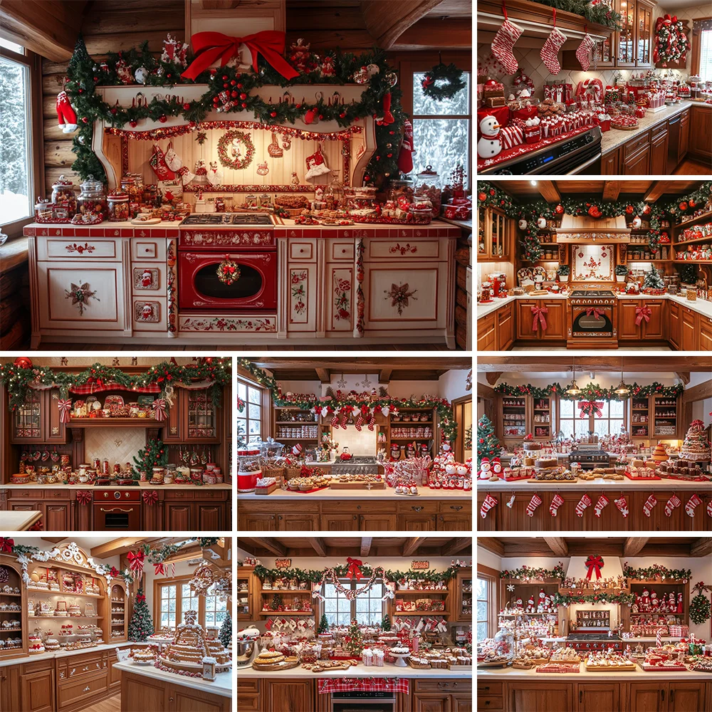 

Photography Background Christmas Kitchen Candy Bar Cabinet Xmas Tree Kids Family Portrait Decor Backdrop Photo Studio