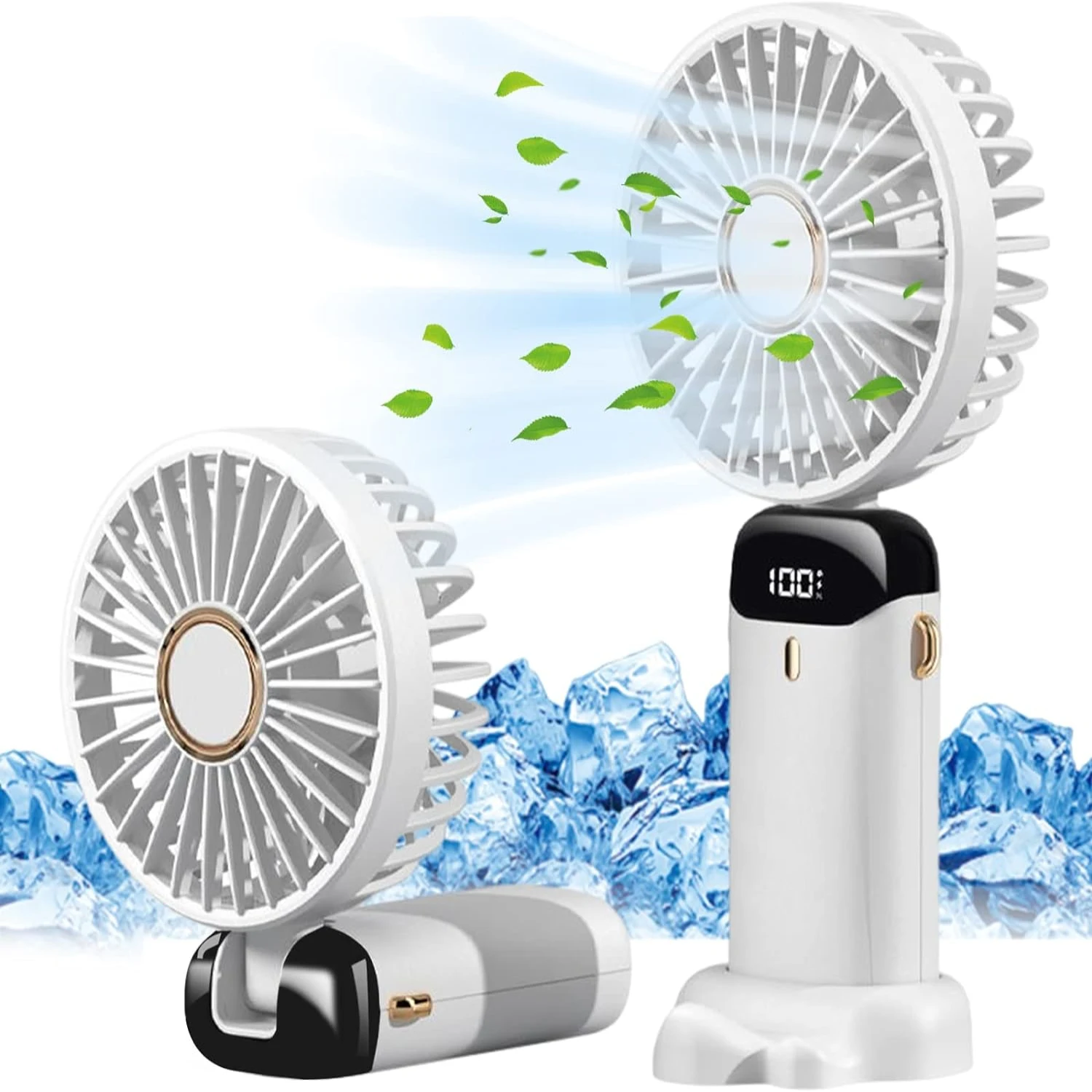 

Handheld Fan Mini Fan Portable with LED Display, Type-C Rechargeable with Lanyard and Base