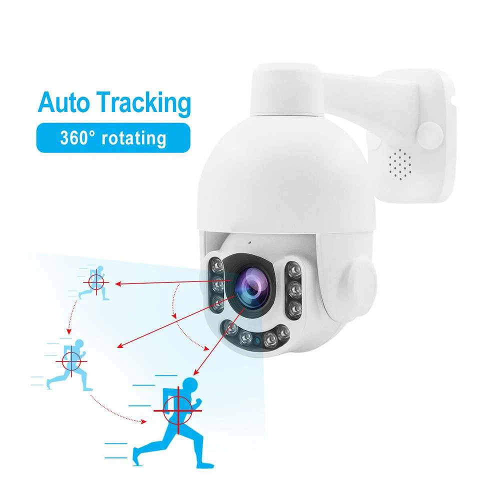 Outdoor 4K 8MP Resolution Infrared Night Vision Auto Motion Tracking Zoom 5X POE IP PTZ Camera