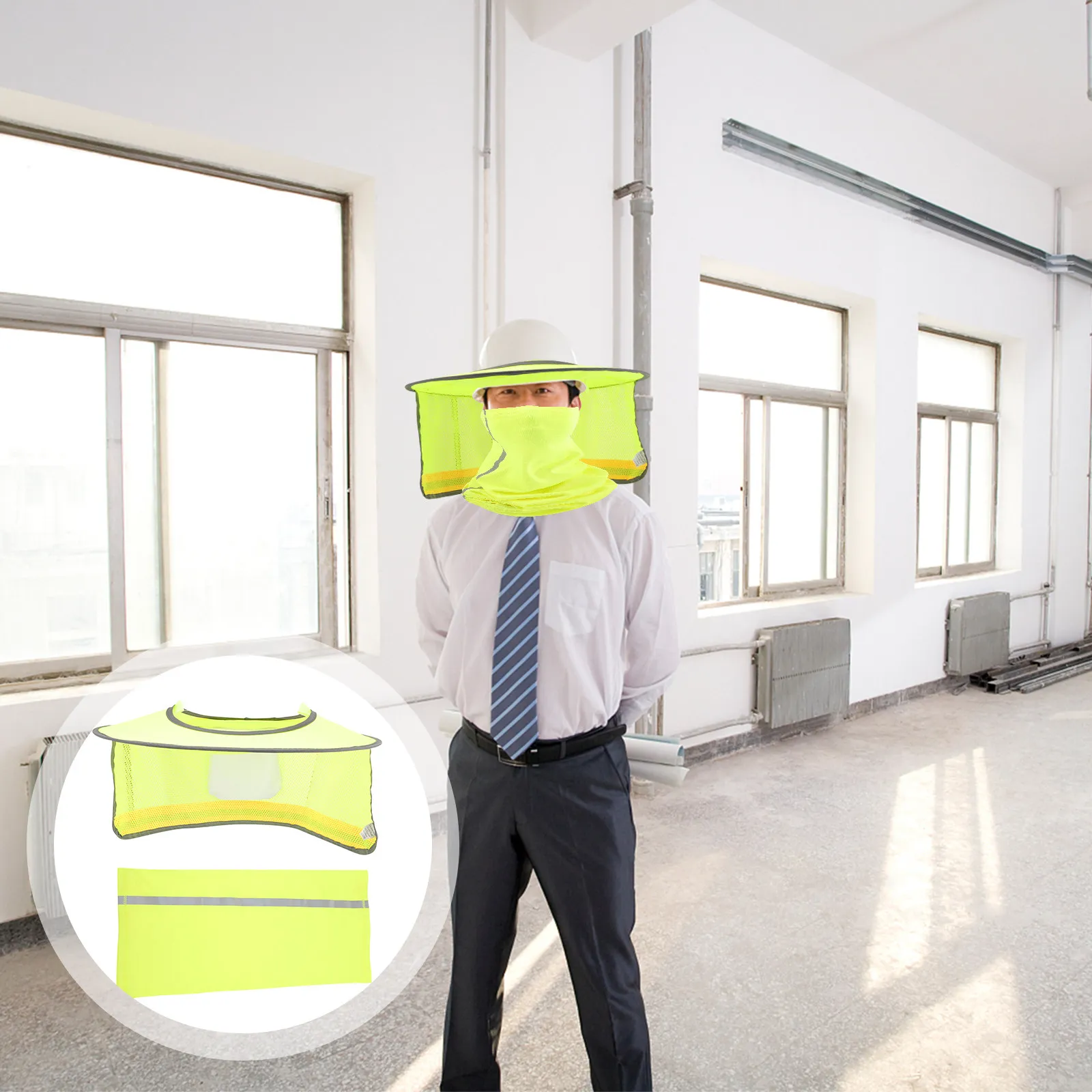 

1Set Hard Hat Sun Protector with Large Shade Diameter Breathable Polyester Fabric Mesh Nape Shield Foldable Neck