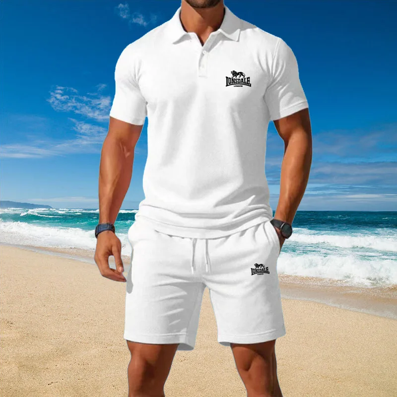 

Мужская мода для фитнеса, бега и повседневного спорта, комплект из двух предметов для лета, быстросохнущая футболка с короткими рукавами + дышащие шорты