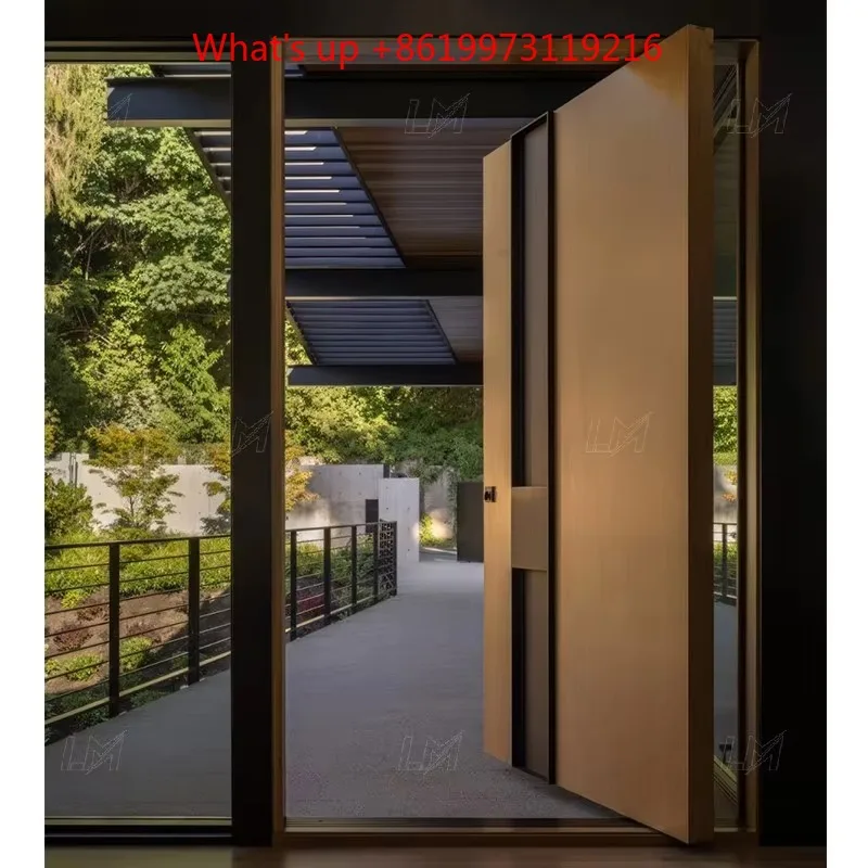 2026 Modern Black Walnut Main House Entrance Door Veneer Wooden Flush Double Door Security Anti-Theft Pivot Main Entry Doors