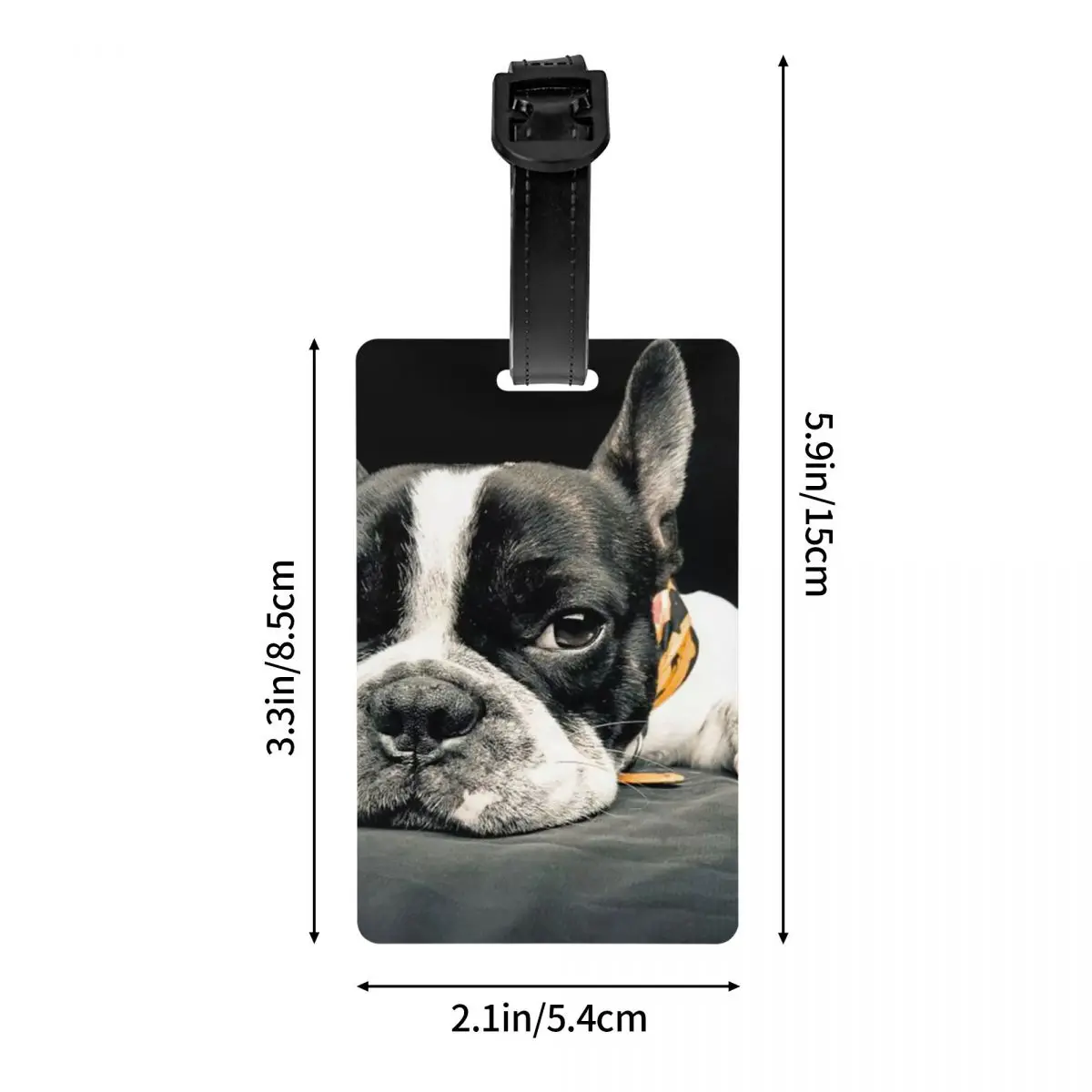 Czarne zawieszki na bagaż z motywem bostoniela, akcesoria do walizek, etykiety na bagaż podróżny, identyfikatory do bagażu, uchwyt na etykiety z imieniem, nazwiskiem i adresem.