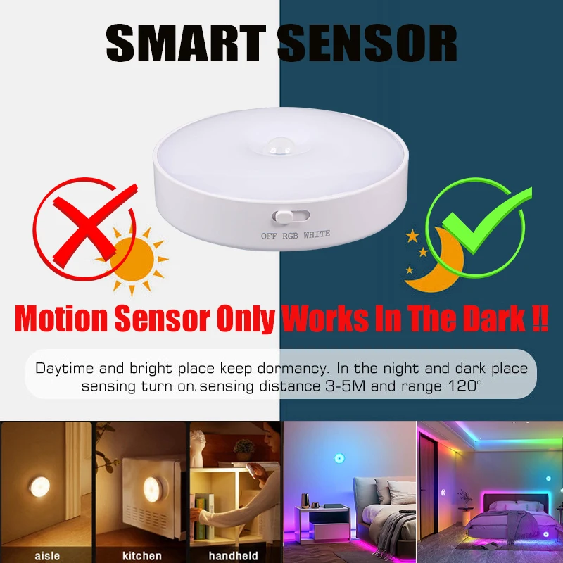 Motion Sensor Light RGB Night Light USB Rechargeable LED Lamp Home Room Decoration Ambient Lights For Bedroom Stairs Hallway