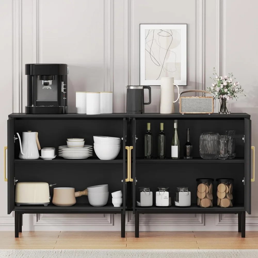 Armario de almacenamiento con puertas, aparadores de Buffet de madera para dormitorio, cocina, color negro