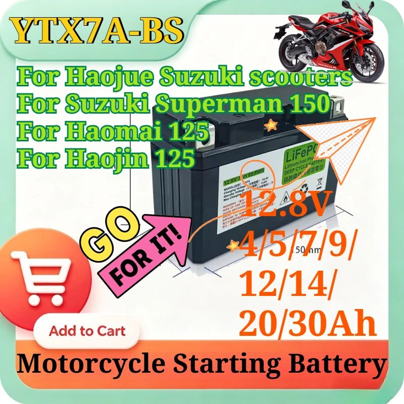 12.8V 30Ah-4Ah Motorcycle LiFePO4 Battery for Motorcycle Motor Starter Built in BMS 12V Lithium Phosphate Scooter Engine Battery