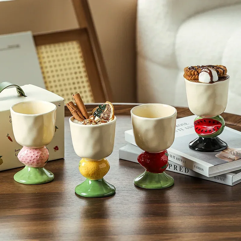 Fruit Ceramic High Footed Cup Ice Cream Bowl Dessert Specific Cup After Dinner Appetizer Molecular Cooking Tableware Ceramics