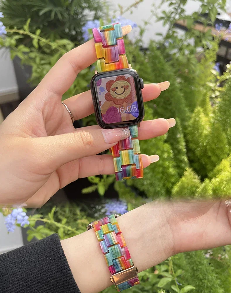 Resin Strap for Apple Watch Band 44mm 40mm 45mm 49mm 38mm 42mm 41mm Fashion Wrist Band for IWatch Series 8 7 6 5 4 3 2 1 Ultra 2