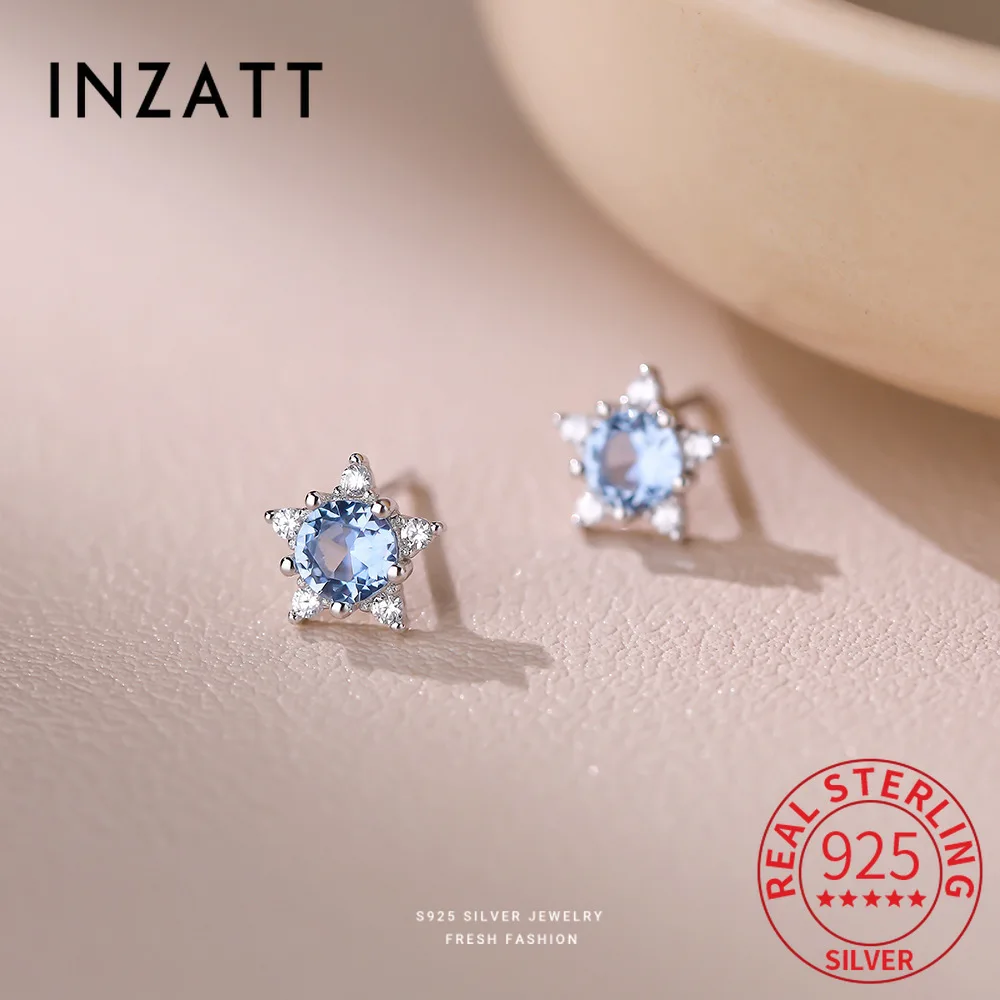 

INZATT Real 925 Sterling Silver Round Spinel Star Mini Stud Earrings for Women Cute Fine Jewelry Light Luxury Accessories